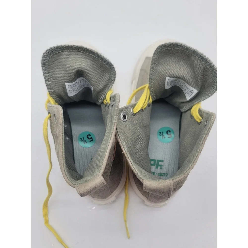 P.F. Flyers All-American Hi Gray‎ Suede Sneakers Women's 7 Yellow Laces New